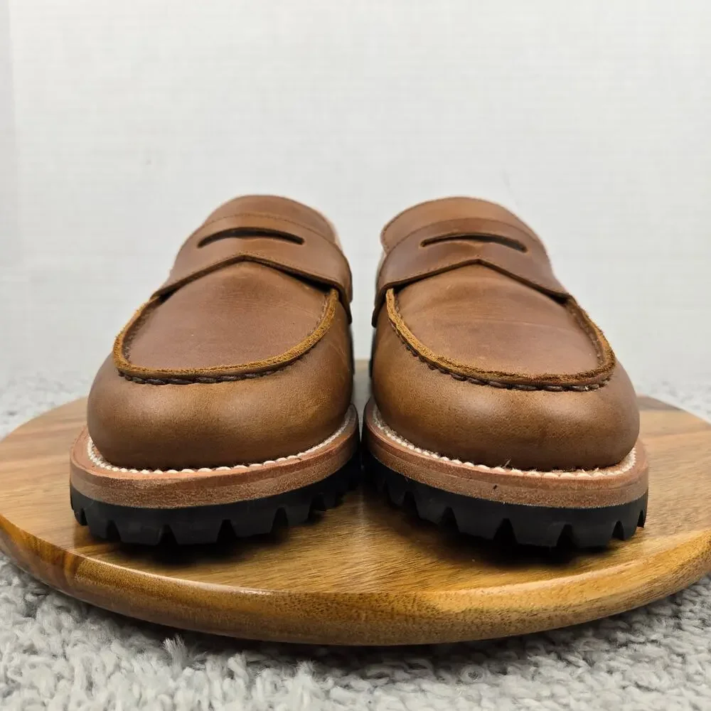 Rhodes Footwear Mens 10.5 Ashby Brown Leather Casual Daily Lug Sole Penny Loafer